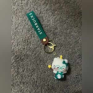 Starbucks Green and White Hello Kitty Keychain